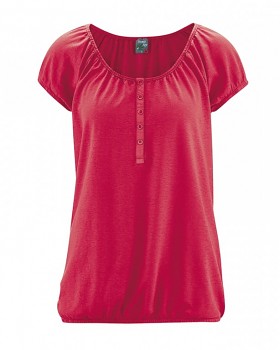 CLARA dámské triko s krátkým rukávem z konopí a biobavlny - červená chilli