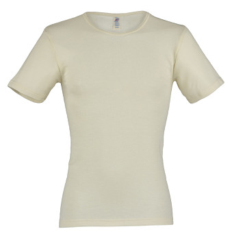 Pánské tričko s krátkými rukávy z bio merino vlny a hedvábí - přírodní