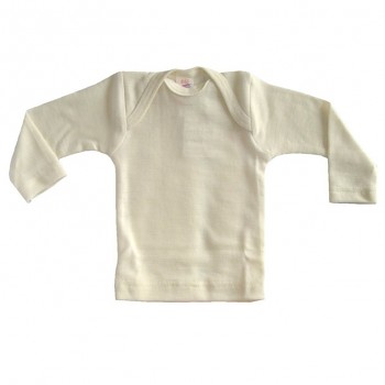 Kojenecké tričko s dlouhými rukávy z merino vlny a hedvábí - přírodní