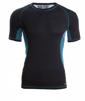 Pánské sportovní tričko s kr. rukávy z bio merino vlny a hedvábí - černá/hydro