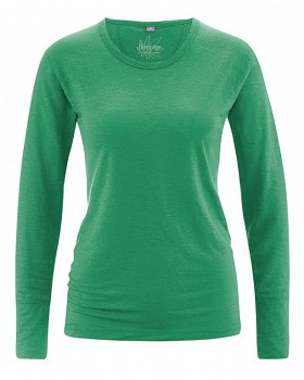 HANNAH dámské triko s dlouhým rukávem ze 100% konopí - zelená smaragdová
