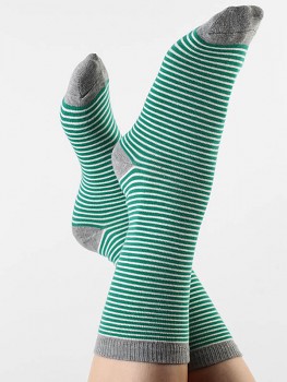 Ponožky ze biobavlny - zelený proužek