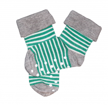 Dětské protiskluzové ponožky z biobavlny - zelený proužek