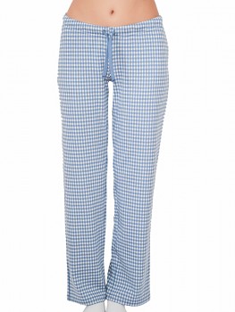 Albero dámské pyžamové kalhoty ze 100% biobavlny - světle modrá kostka