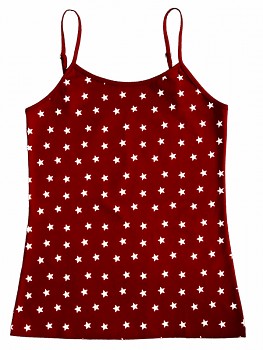 Albero dámská košilka na ramínka z biobavlny - červená s hvězdičkami