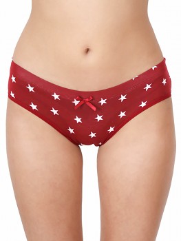 HIP dámské kalhotky (hipster) z biobavlny - červená s hvězdičkami