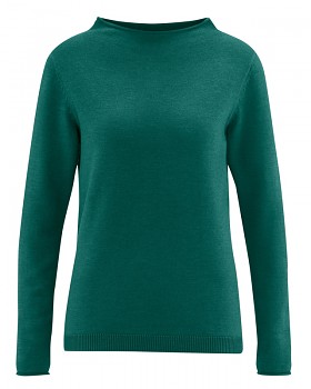 WOOL CUP  pletený dámský vlněný pulovr - zelenomodrá spruce