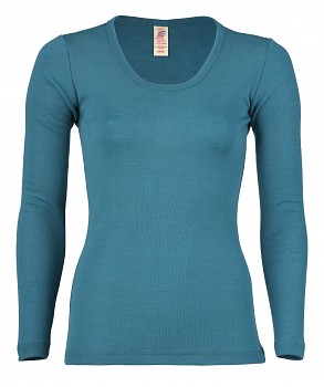 Dámské sportovní tričko s dlouhými rukávy ze 100% bio merino vlny  - modrozelená turquoise