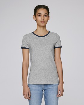 STELLA RETURNS Dámské tričko s kulatým výstřihem ze 100% biobavlny - šedá mid heather grey/modrá navy