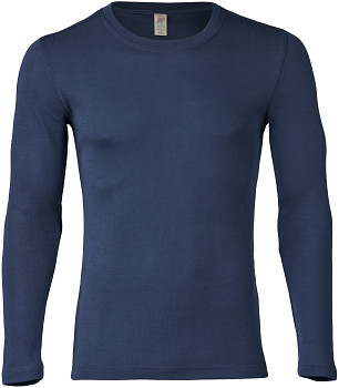 Pánské tričko s dlouhými rukávy z bio merino vlny a hedvábí - modrá marine