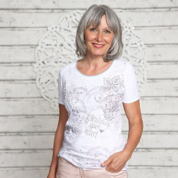INNER Dámský top s krátkými rukávy ze 100% biobavlny s růženínem - bílá