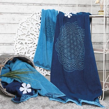 HAPPY LIFE ručník  ze 100% biobavlny s růženíny a ametysty (48 x 109 cm)  - modrá