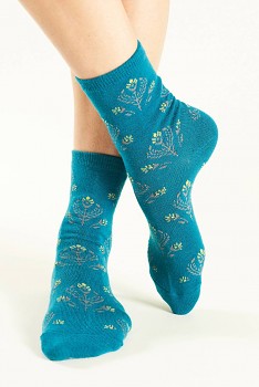 FLORAL Dámské ponožky z biobavlny - modrá kingfisher