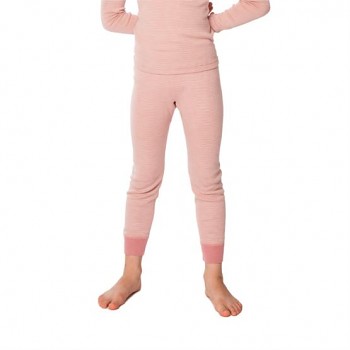 BIRDIE unisex dětské funkční legíny z bio merino vlny a hedvábí - růžový proužek