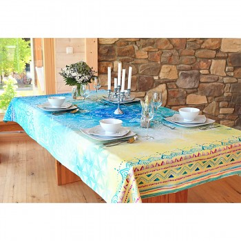 BLUE FEEL ubrus ze 100% biobavlny s růženíny - 238 x 145 cm - modrá 