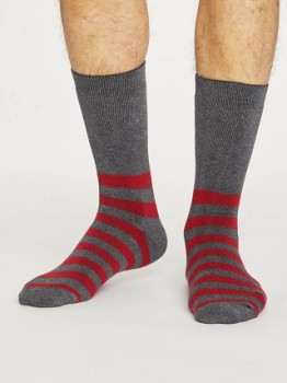 WALKER Pánské hrubé zimní ponožky z biobavlny  - červeno šedá marle
