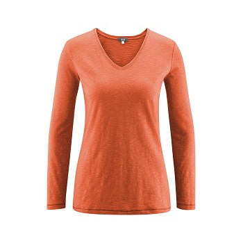 DORA Dámské tričko s dlouhými rukávy ze 100% biobavlny - oranžová jantar