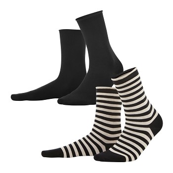 ALEXIS dámské ponožky z biobavlny - černá/přírodní (2 páry)
