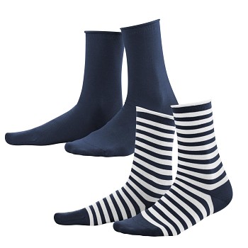 ALEXIS dámské ponožky z biobavlny - tmavě modrá/bílá (2 páry)