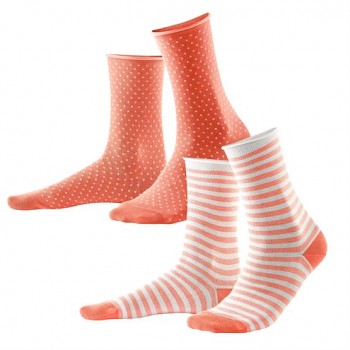 ALEXIS dámské ponožky z biobavlny - korálová/bílá (2 páry) 