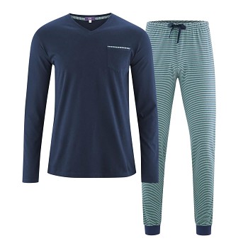 COLIN pánské pyžamo pyžamo ze 100% biobavlny - modrá navy/zelená