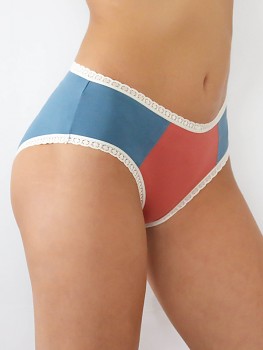 HIP dámské kalhotky (hipster) s krajkou z biobavlny - modrá/růžová