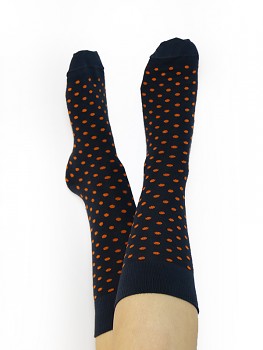 Ponožky ze biobavlny - modrá/oranžová puntík