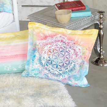 BEAUTY DREAM povlak na polštář ze 100% biobavlny (40 x 80 cm) s růženínem  - duhová