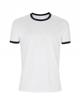 Pánské/unisex  tričko s krátkými rukávy ze 100% biobavlny - bílá/tmavě modrá navy