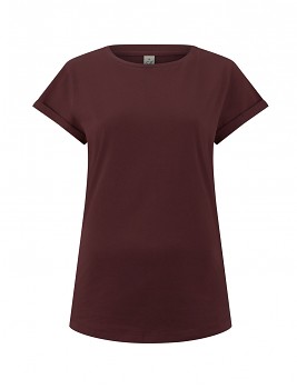Dámské tričko s krátkým zahnutým rukávem ze 100% biobavlny - fialová burgundy