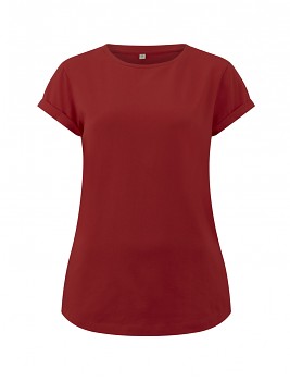 Dámské tričko s krátkým zahnutým rukávem ze 100% biobavlny - červená