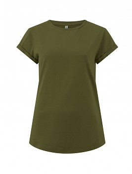 Dámské tričko s krátkým zahnutým rukávem ze 100% biobavlny - zelená khaki