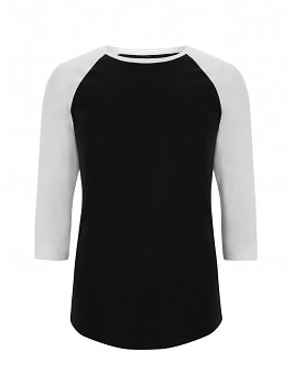 Pánské/unisex baseballové tričko s 3/4 rukávy ze 100% biobavlny - černá/ bílá trim