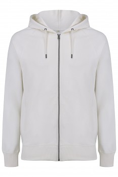 Unisex mikina na zip s kapucí a kapsami ze 100% biobavlny - bílá mist