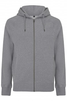 Unisex mikina na zip s kapucí a kapsami ze 100% biobavlny - šedá melange