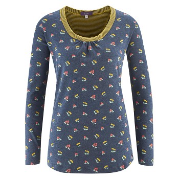 HAILY dámský pyžamový top s dlouhými rukávy ze 100% biobavlny - modrý vzor autumn berries