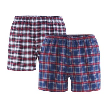 BORIS pánské boxerky ze 100% biobavlny - modrá/červená tartan (2 ks)