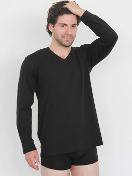 Albero pánské tričko s dlouhými rukávy a výstřihem do V ze 100% biobavlny - černá