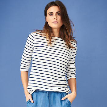 CHLOE Dámský top s 3/4 rukávy ze 100% biobavlny - bílá/tmavě modrá navy