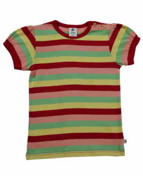 PERGAMON dětské tričko s krátkými rukávy ze 100% biobavlny - pruhovaná červeno-žluto-zelená