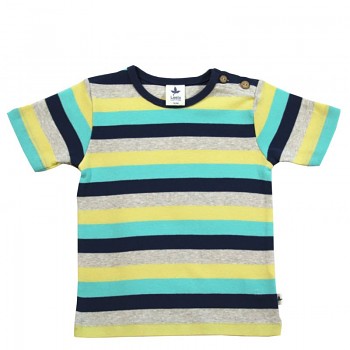 EPHESUS dětské tričko s krátkými rukávy ze 100% biobavlny - pruhovaná modro-šedo-žlutá