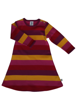 SMYRNA dívčí šaty ze 100% biobavlny - pruhovaná žlutá/červená/fialová