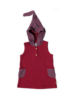 ISFAHAN dětská tunika bez rukávů s kapucí ze 100% biobavlny - červená/modrá