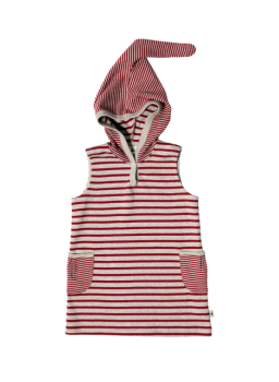 BREMER dětská tunika bez rukávů s kapucí ze 100% biobavlny - cihlově červená/šedá melanž