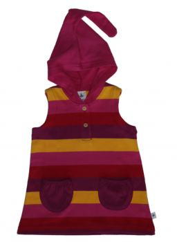 SMYRNA dětská tunika bez rukávů s kapucí ze 100% biobavlny - žlutá/červená/fialová