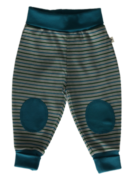 RINGEL WATTENMEER kojenecké kalhoty ze 100% biobavlny - pruhovaná šedá-modrá-zelená