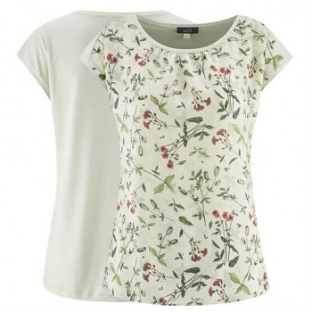 KLARISSA dámské tričko z biobavlny a EVO vlákna - bílá/wildflowers