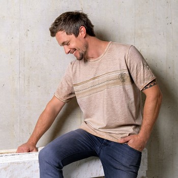PLANET Pánské tričko s krátkými rukávy ze 100% biobavlny s turmalínem -hnědá