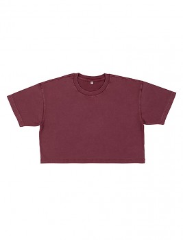 Dámské krátké tričko s krátkými rukávy ze 100% biobavlny - fialová stone wash burgundy