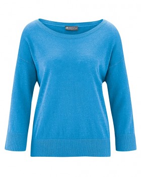 KENDRA dámský svetr s 3/4 rukávy z konopí a biobavlny - modrá topaz
